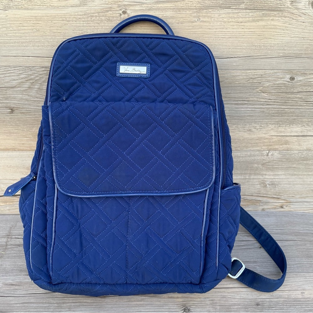 Vera Bradley Plain Dark Blue Diamond Quilted Campus Backpack